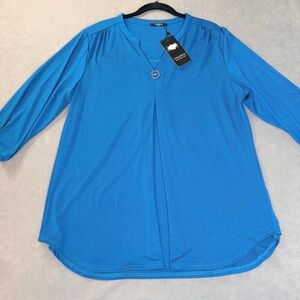 Valolia Women’s Blouse/Top- Teal- Metal Accent- Flowy Split Front Layer-XXL-NWT
